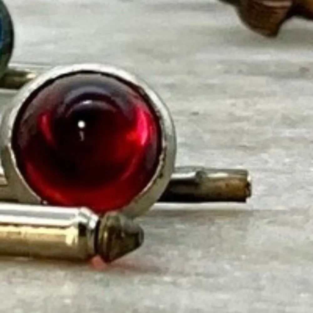 Vintage Red Cabochon Silver Spring Toggle Clasp Cufflinks Gorgeous